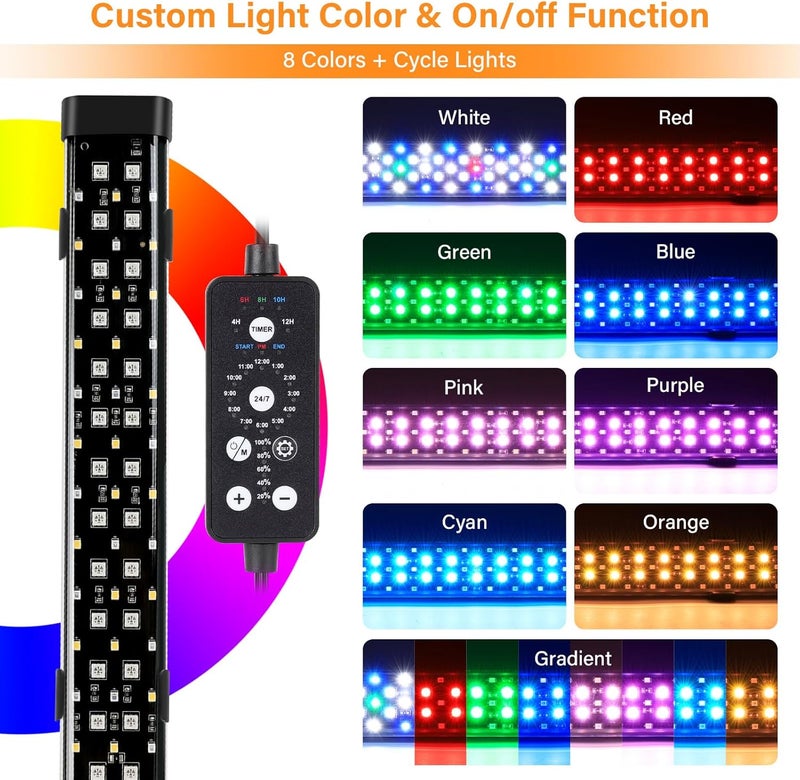 Hygger ضوء LED تحت الماء لحوض السمك، 11 واط 12 بوصة وضع 24/7 مع 5 صفوف من الكرات، مع مؤقت 9 ألوان وسطوع قابل للتعديل، ضوء كامل الطيف مقاوم للماء IP68 لحوض سمك بحجم 13-23 بوصة - Image 2